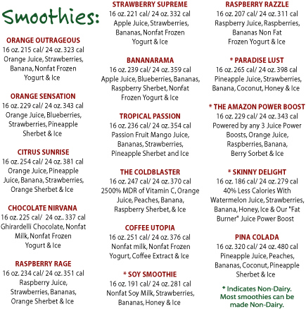 cafe menu kcal